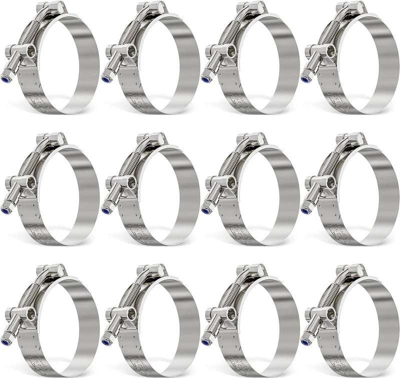 ORU 12Pack 2 Inch T Bolt Hose Clamp,304 Stainless Steel Heavy Duty Hose Clamp,Adjustable 57-65mm Radiator Hose Clamps for Tube, Automotive, Radiator, lntercooler - Image 1